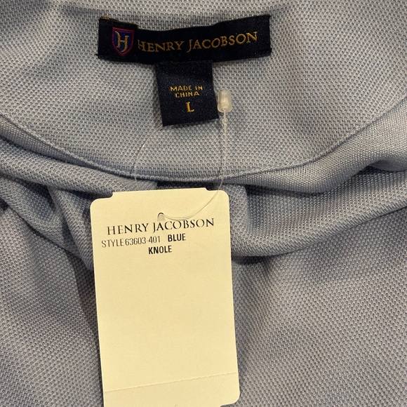 New Henry Jacobson, size Lg, sky blue, silk/cotton pique mock turtleneck shirt - Picture 5 of 6